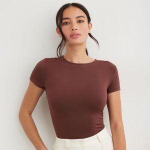 Dynamite Ginnie Sculpt Crew Neck Tee Brown t-shirt S NWOT